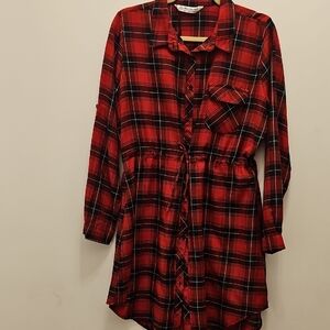 Red Plaid Long Sleeve Dress